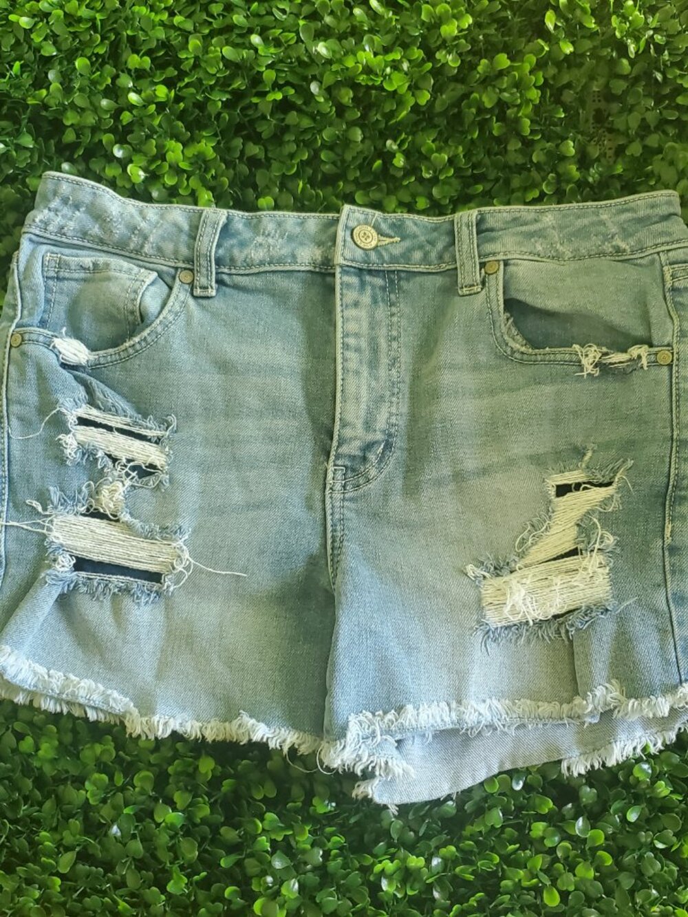 Altar'd State Distressed Light Wash Denim Shorts Size 30
